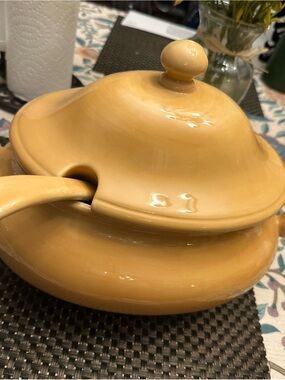 Pottery Barn Glossy Mustard Ceramic Tureen with Ladle